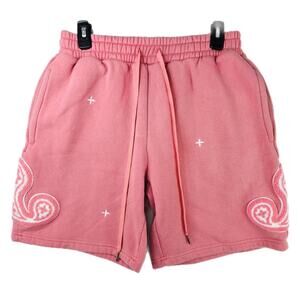 EPTM Sweat Shorts Mens Small Pink Paisley Felted Embroidered Streetwear